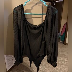 Black bodysuit with sheer dotted sleeves size XL